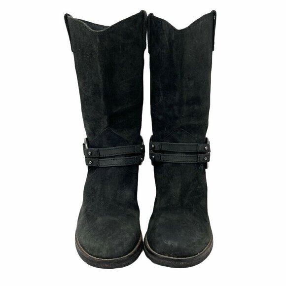 Johnston & Murphy Womens Motorcycle Boots Black Leather Block Heels Pull On 7.5 - Picture 3 of 9